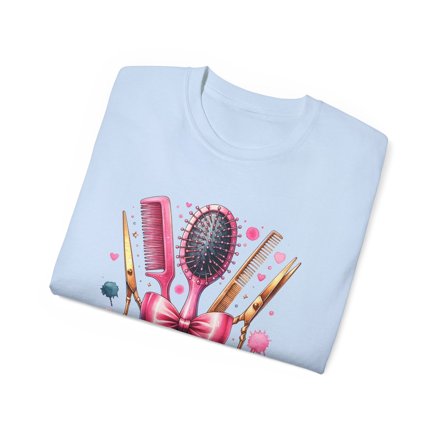 Stylish Hairdresser Tee with Scissors & Brushes