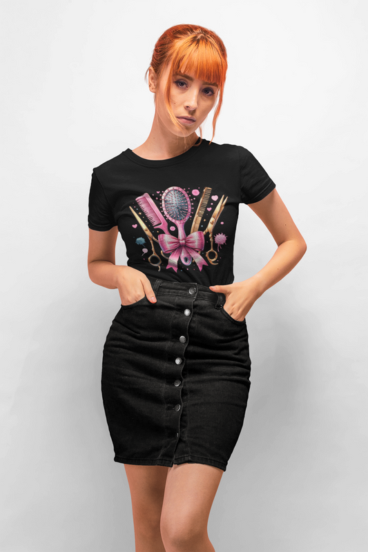 Stylish Hairdresser Tee with Scissors & Brushes