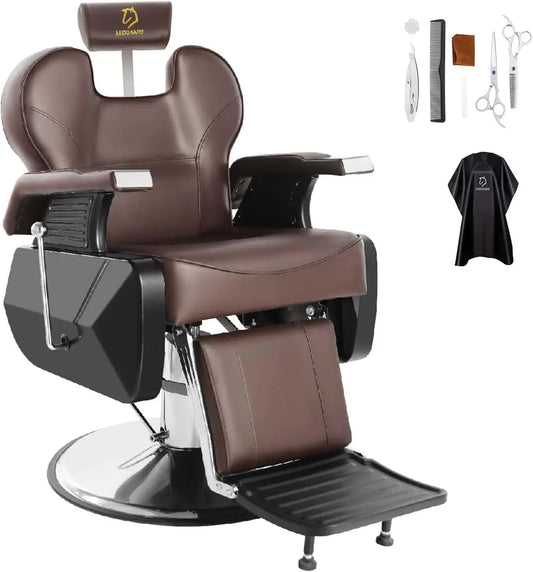 Barber Chairs Hydraulic 360° Swivel Gold PVC Leather Barber 440 pounds Weight Capacity