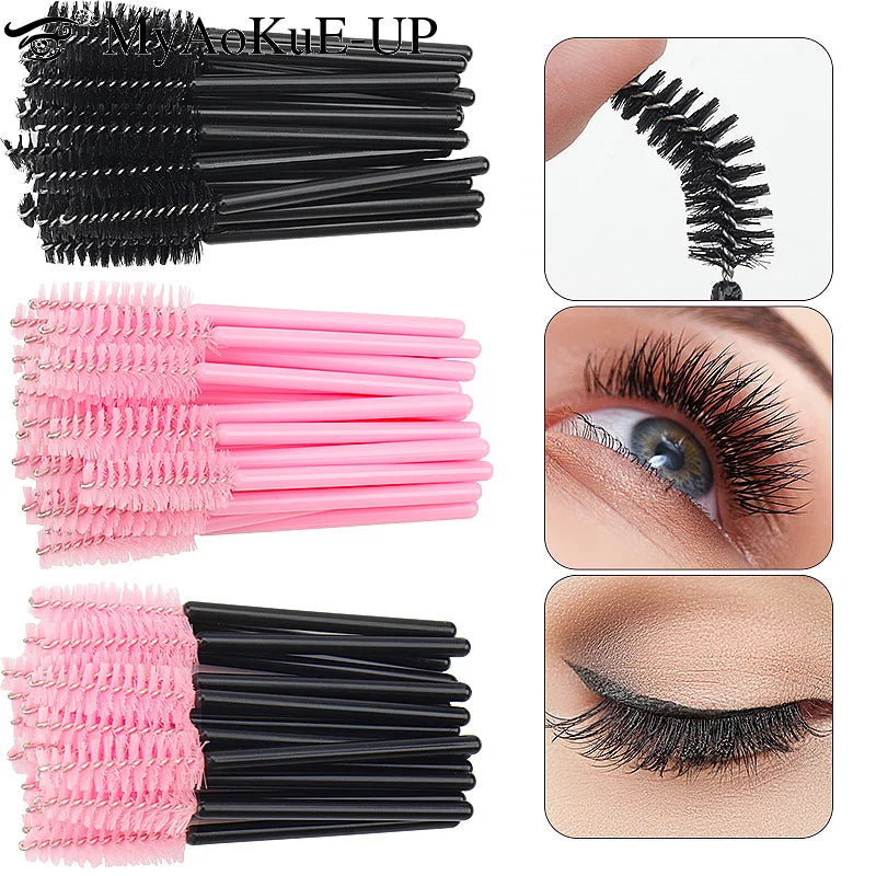 50pc Mini Eyelash Makeup Brush Short Handle Microbrush Mascara Wands