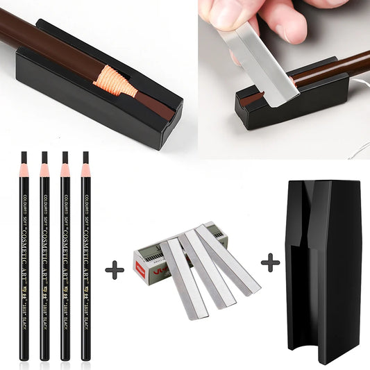 4 Eyebrow Pencil With Sharpener Brow Trimmer Blade Microblading Supplies Set