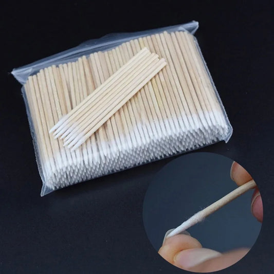 100/300 PCS Wood Handle Pointed Tip Head Cotton for Eyebrows